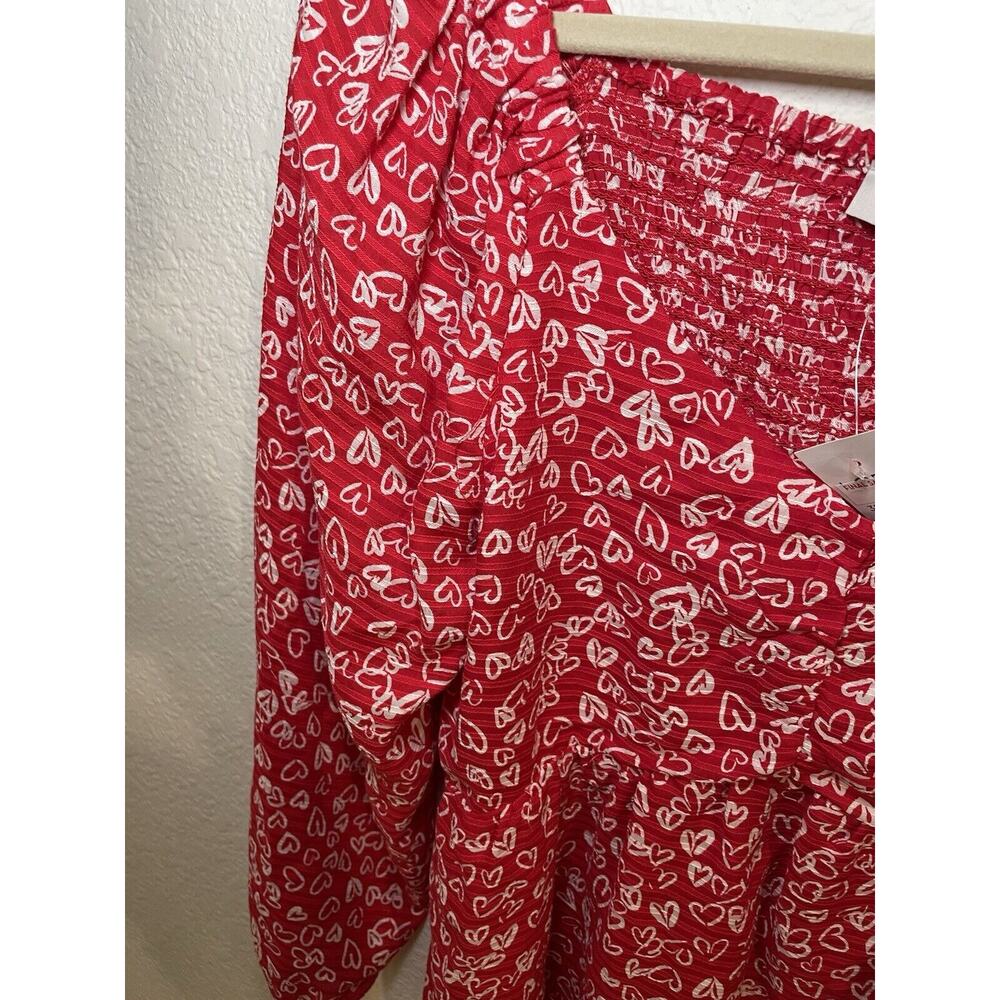 NWT LOFT Sweetheart Neckline Red Hearts Smocked Peasant Top Women’s Size 2 - Picture 4 of 6